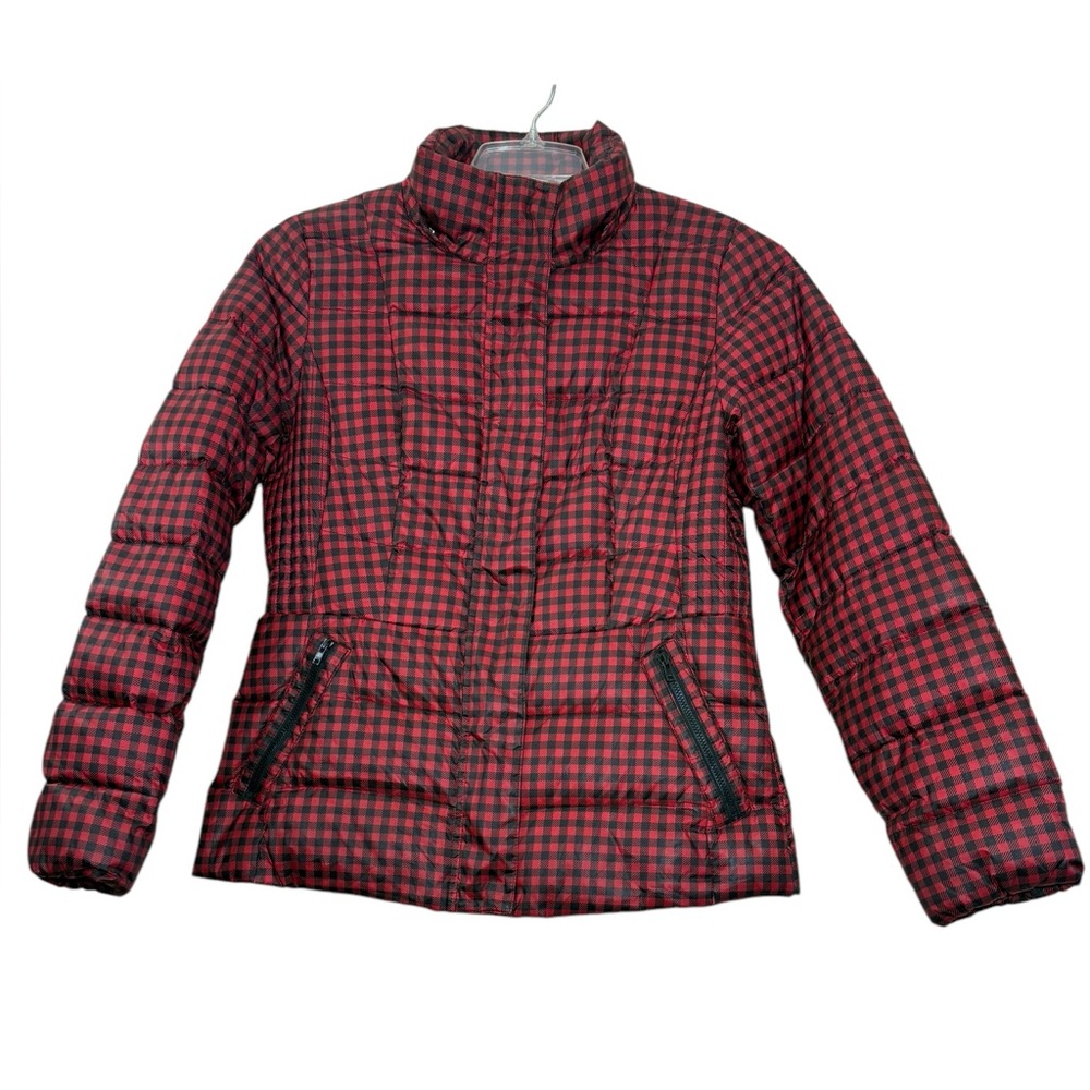 Talbots red black checkered plaid down filled quilted puffer winter coat small